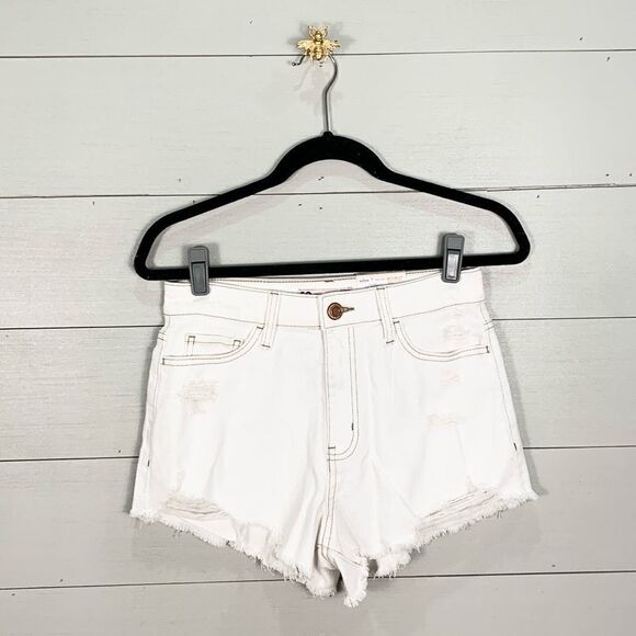 SO super high rise cutoff white denim jean shorts rainbow size 7/28 - Picture 1 of 7